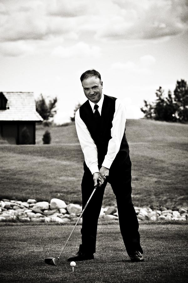 Edmonton Wedding Photographer - Wedding Photography in Edmonton - Groom Golfing at Legends Golf Course